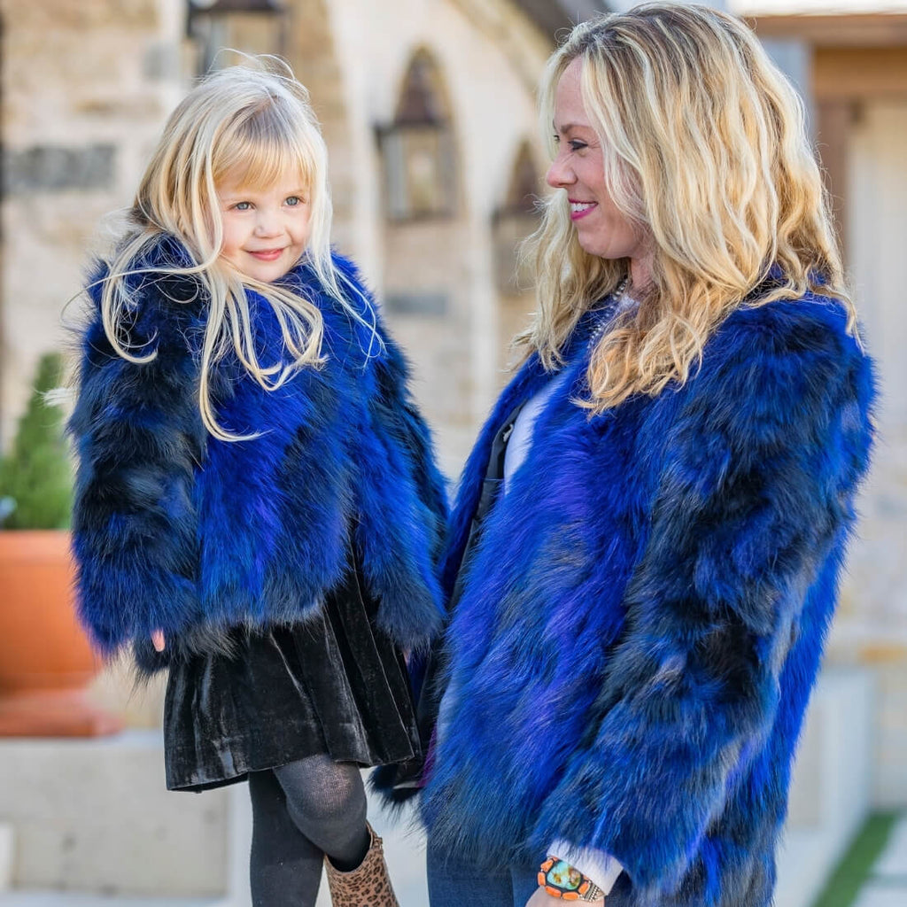 C&B Furs Matching Mommy & Me Cobalt Blue Fur Boleros 