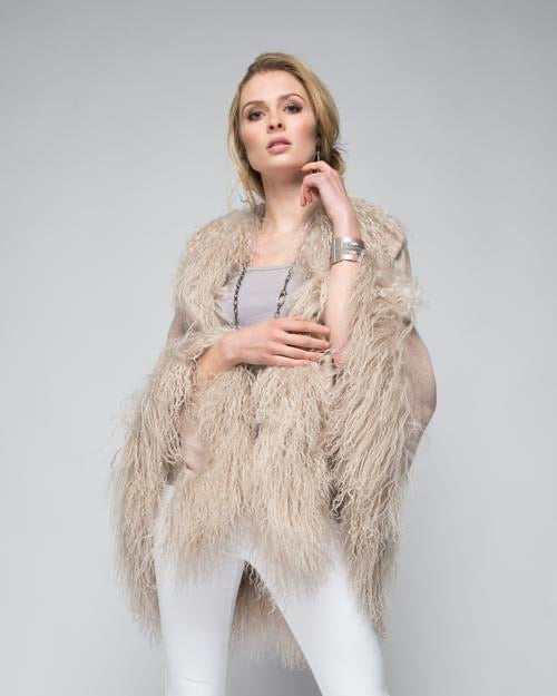 C&B Furs Cashmere Wrap with Sheep Trim in Blush