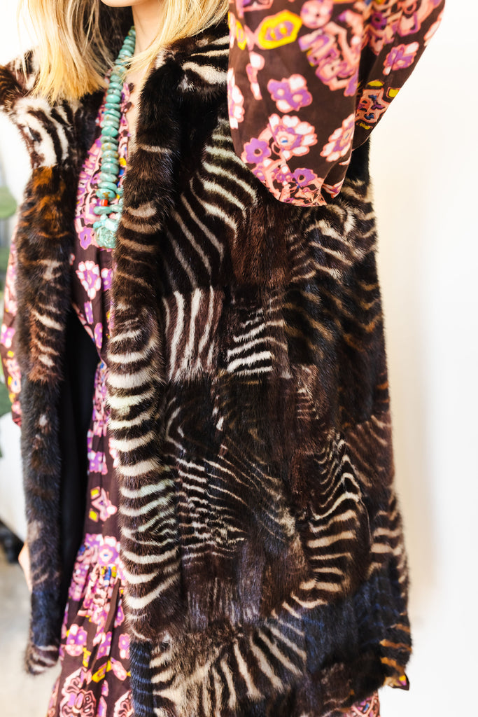 Zebra Patch Work Mink Vest