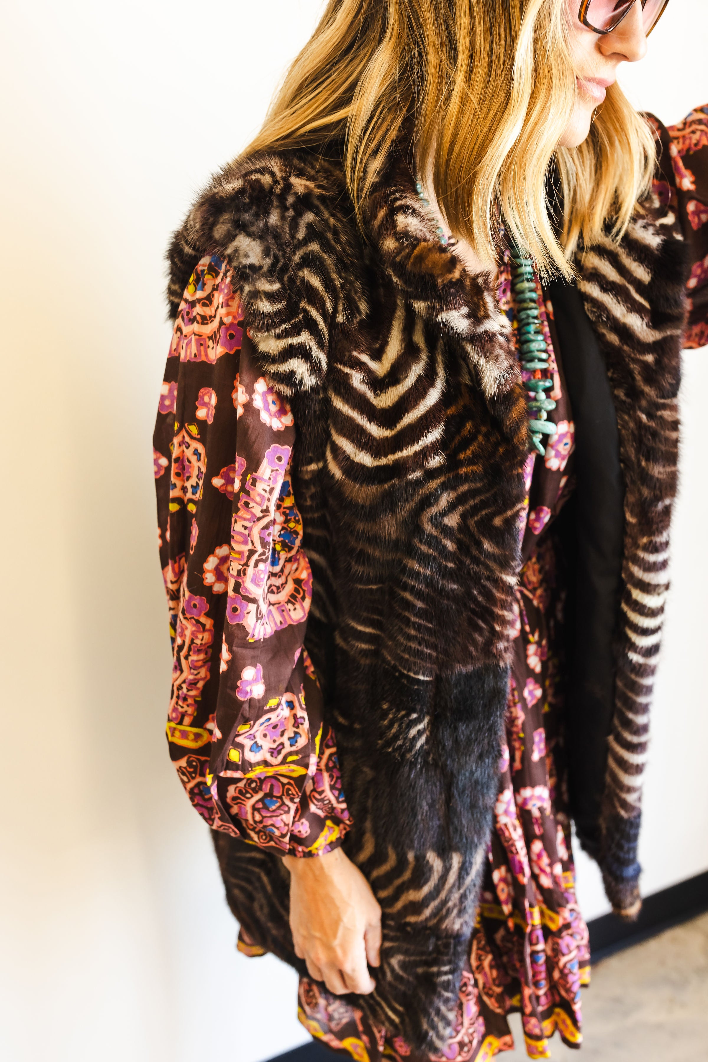 【未使用】MINK SYSTEMS 　М Zebra Patch Work Mink Vest | C&B Collections