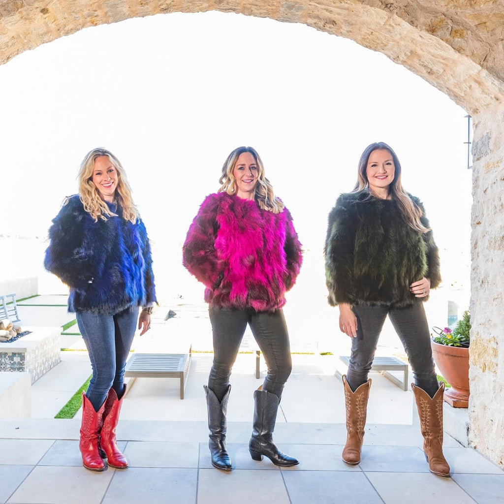 3 women wearing C&B Furs Fox Fur Boleros
